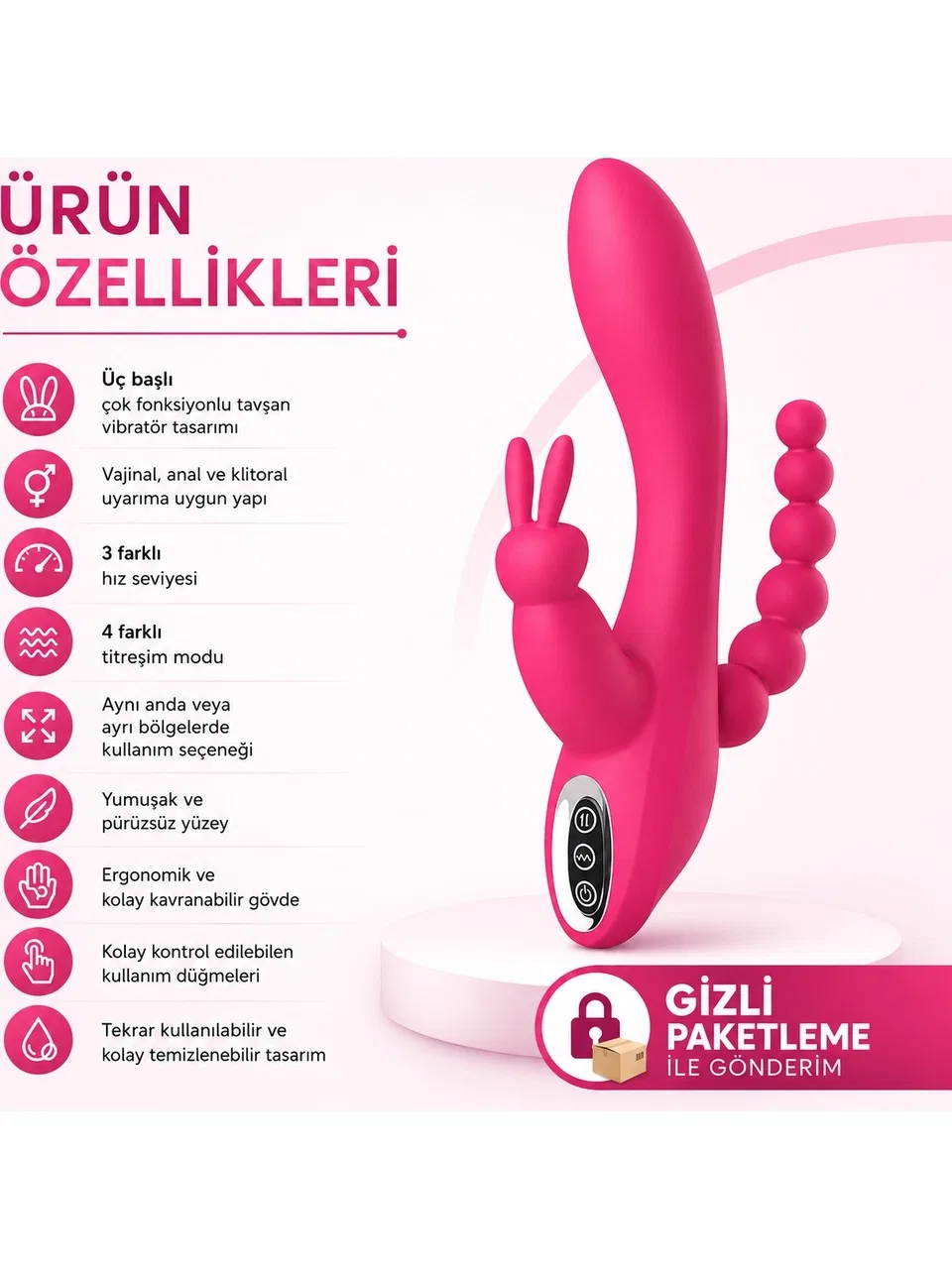 Sensvia tavşan vibratör, 3 hız, 4 titreşim modu