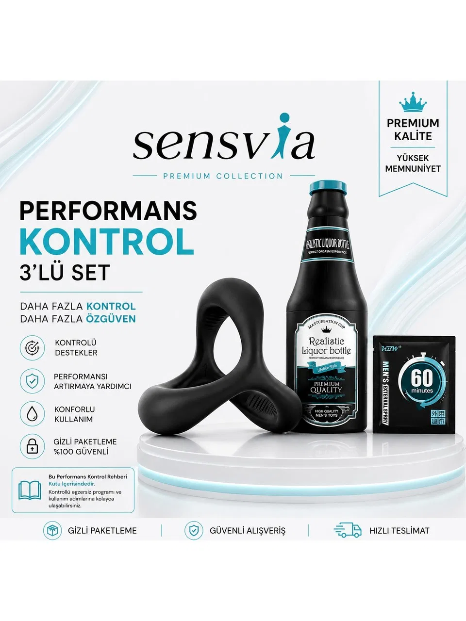Sensvia halka, mastürbatör ve mendil seti, 3 parça